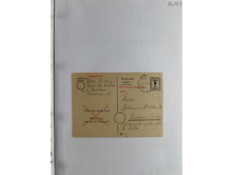 1945, interessante Sammlung "Behelfs-Ganzsachen der OPD Schwerin" mit fast 40 Karten, meist Verwendungen in Mecklenburg-Vorpo