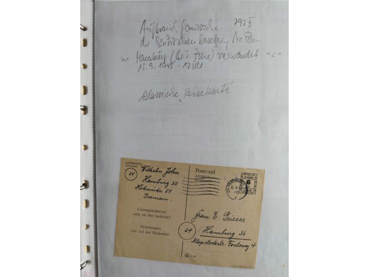 1945, interessante Sammlung "Behelfs-Ganzsachen der OPD Schwerin" mit fast 40 Karten, meist Verwendungen in Mecklenburg-Vorpo