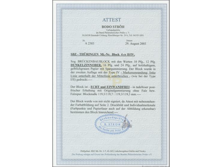 1946, Brückenbau-Block mit 12 Pfg. dunkelzinnober (Blocktype IV), postfrisch, tadellos, Fotoattest Ströh BPP (2003)
