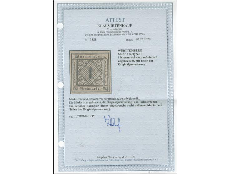 1 Kreuzer auf sämisch, Type II, farbfrisch und allseits breitrandig, ungebraucht mit größerem Teil des Originalgummis. Tadell