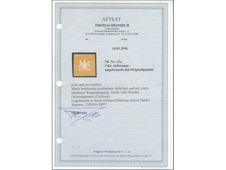 3 Kreuzer tief orange, sehr schön farbfrisch und voll- bis breitrandig, schön geprägt, ungebraucht mit Originalgummi (größere