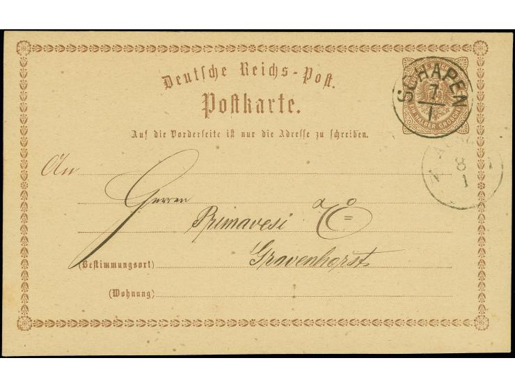 Ganzsachenkarte ½ Groschen mit klarem Hannover-EKr. “SCHAPEN 7.1.(73)” nach Gravenhorst in einwandfreier Erhaltung, seltene, 