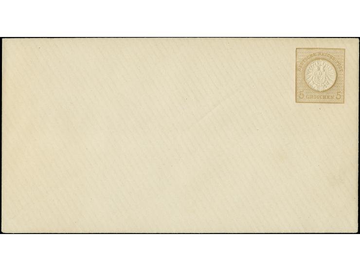 Ganzsachenumschlag 5 Groschen der Firma Moens auf gestreiftem weißem Papier, ungebraucht, einwandfrei, Fotobefund Brugger BPP