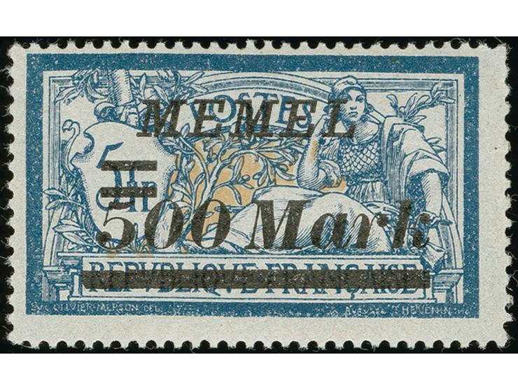 1923, Unverausgabte 500 M. auf 5 Fr., postfrisch, rechts teils unbedeutend verkürzte Zahnspitzen, sonst tadellos, selten, Fot