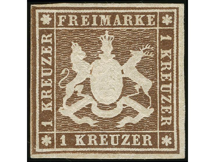 1 Kreuzer dunkelbraun, schöne Tiefe und frische Farbe, schöne Prägung und voll- bis breitrandig, ungebraucht mit Originalgumm