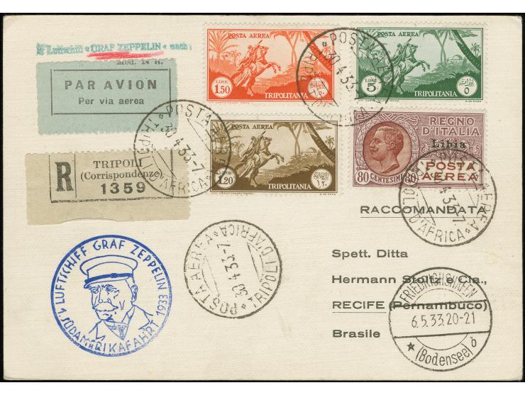 Tripolitanien: 1933, 1. Südamerikafahrt mit Auflieferung Friedrichshafen bis Brasilien, R-Karte von “TRIPOLI D'AFRICA 30.4.33