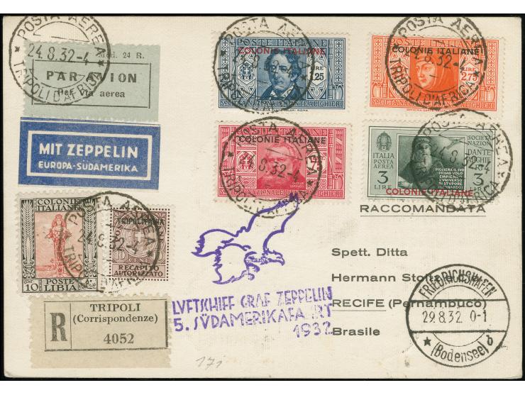 Tripolitanien: 1932, 5. Südamerikafahrt mit Auflieferung Friedrichshafen bis Brasilien, R-Karte von “TRIPOLI D'AFRICA 24.8.32