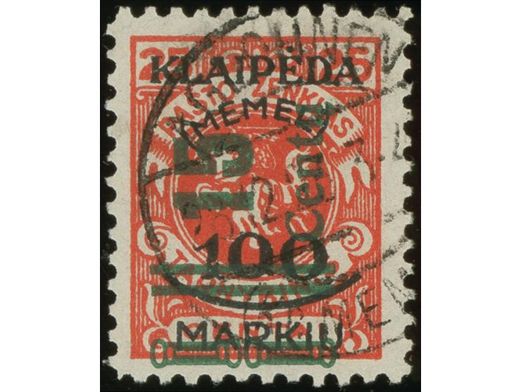 1923, 15C. auf 100M. auf 25 C., Aufdruckfeld 27 mit Aufdruckfehler “drei Kerben im Stamm der 1 von 15”, sauber mit auf dieser