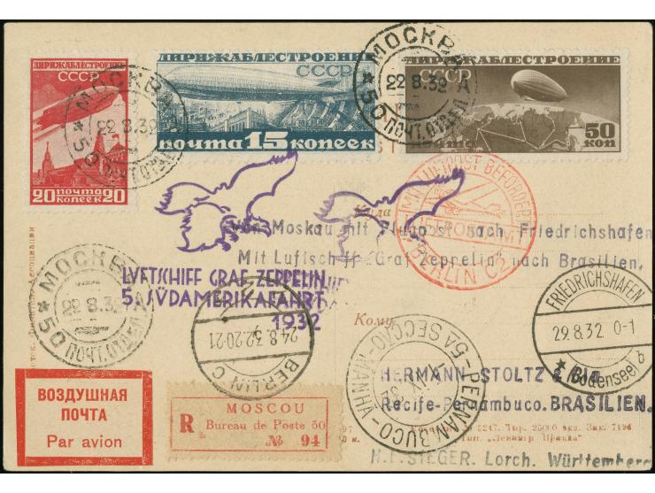 Russland: 1932, 5. Südamerikafahrt ab Friedrichshafen, R-Karte &nbsp;von "MOSKOU 22.08..32" mit guter Flugpost-Frankatur nach
