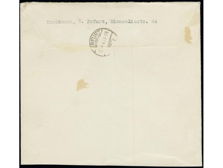 Brückenbau-Block mit 12 Pfg. in dunkelzinnober, mit Ersttagsstempel "ERFURT 30.3.46" auf Brief. Fotoattest Dr. Jasch BPP (201