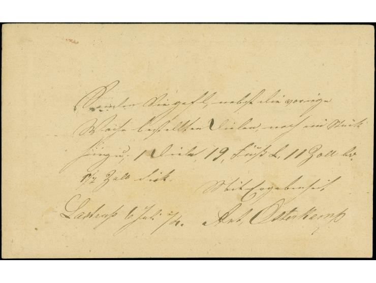 Ganzsachenkarte ½ Groschen mit klarem Oldenburg-DKr. “LASTRUP 6.7.(74)” nach Oldenburg in einwandfreier Erhaltung, recht selt