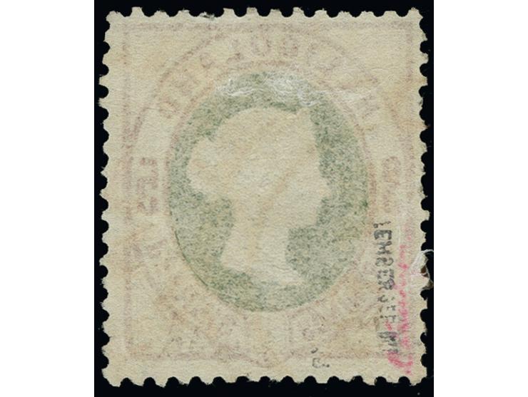 “HELIGOLAND 1876”, guter Teilabschlag in rot auf leichter fehlerhafter 5 Pfennig dunkelgrün/dunkellilakarmin, sign. Lemberger