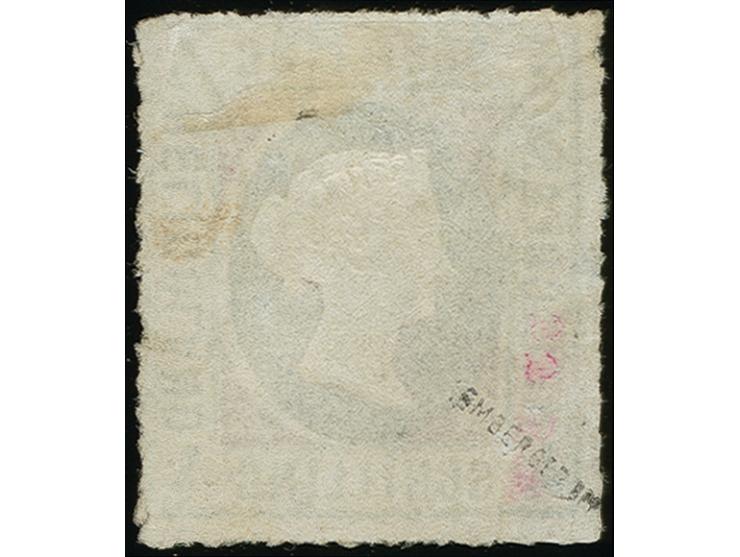 "RITZEBÜTTEL" sauberer Teilabschlag auf ½ Schilling dunkelbläulichgrün/karmin, farbfrisch und gut durchstochen, kleine dünne 