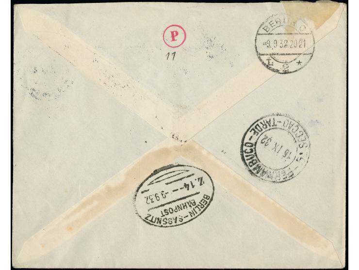 Schweden: 1932, 6. Südamerikafahrt mit Auflieferung Friedrichshafen, R-Brief von “STOCKHOLM LUFTPOST 8.9.32” nach Recife mit 