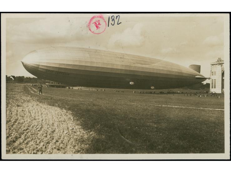 1932, 5. Südamerikafahrt, Fotokarte mit u.a. Zeppelin 1 Mark mit Bordstempel vom 29.8. nach Pernambuco und umadressiert an Sc