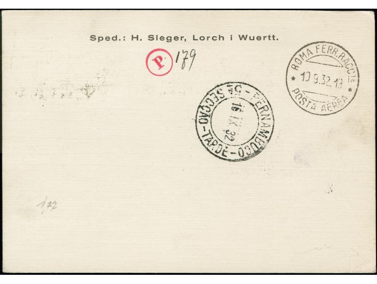 Tripolitanien: 1932, 6. Südamerikafahrt mit Auflieferung Friedrichshafen bis Brasilien, R-Karte von “TRIPOLI D'AFRICA 10.9.32