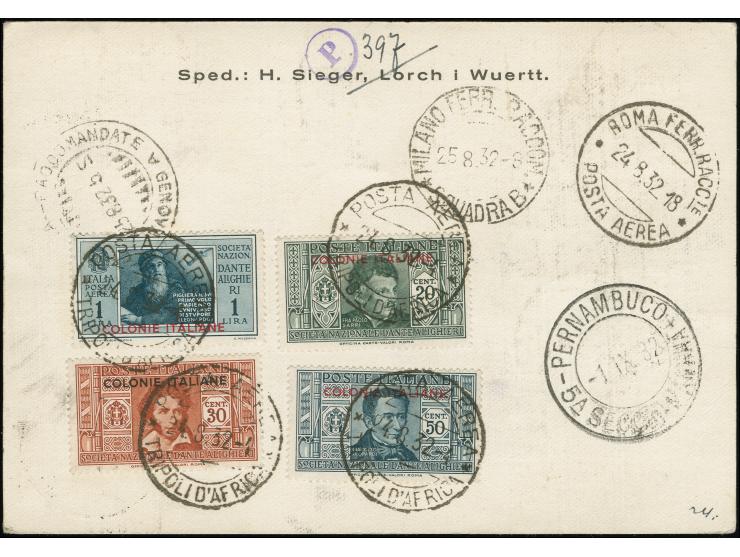 Tripolitanien: 1932, 5. Südamerikafahrt mit Auflieferung Friedrichshafen bis Brasilien, R-Karte von “TRIPOLI D'AFRICA 24.8.32