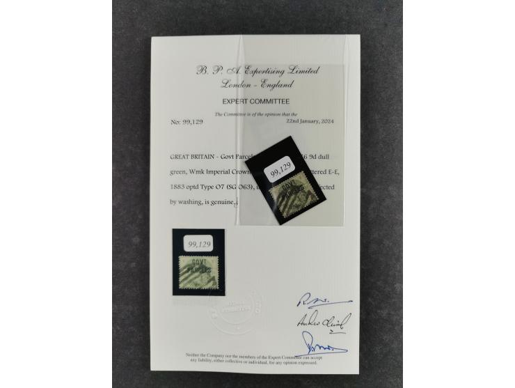 1883/1901, SG O9, O10b(a), O19, O34-35 and O63, used, small faults resp. imperfections, each with certificate BPA (2024)