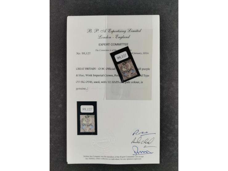 1883/1901, SG O9, O10b(a), O19, O34-35 and O63, used, small faults resp. imperfections, each with certificate BPA (2024)