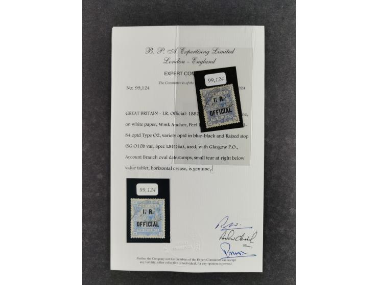 1883/1901, SG O9, O10b(a), O19, O34-35 and O63, used, small faults resp. imperfections, each with certificate BPA (2024)