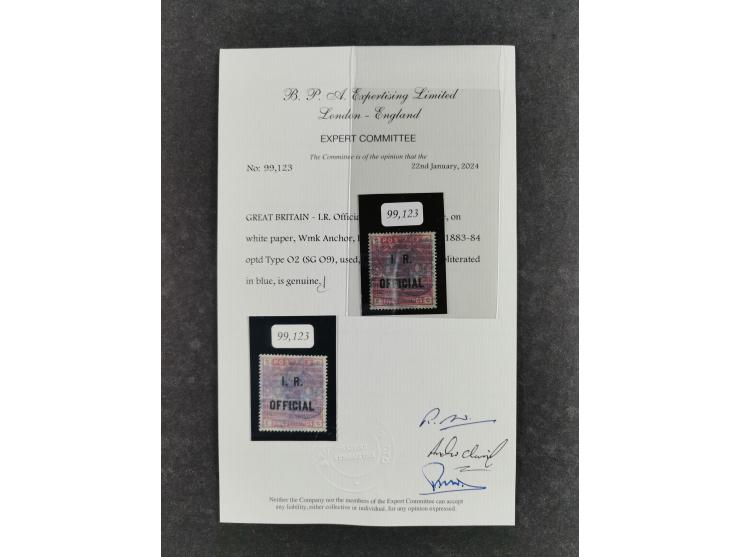 1883/1901, SG O9, O10b(a), O19, O34-35 and O63, used, small faults resp. imperfections, each with certificate BPA (2024)