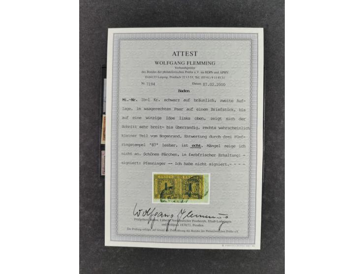 1850/68, kleine gestempelte Partie Nr. 1, teils in Einheiten oder auf Briefstücken, dabei Baden 1b im Paar, Preußen 1 im Rand