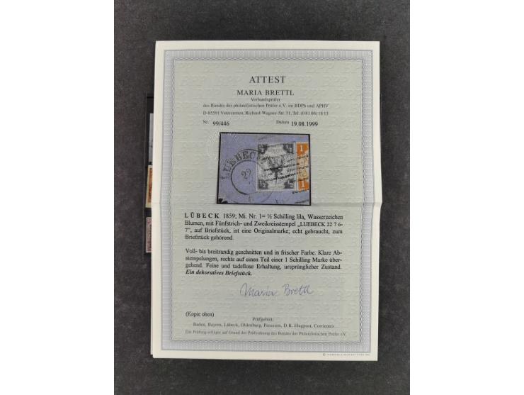 1850/68, kleine gestempelte Partie Nr. 1, teils in Einheiten oder auf Briefstücken, dabei Baden 1b im Paar, Preußen 1 im Rand