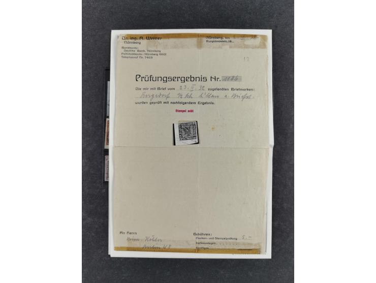 1850/68, kleine gestempelte Partie Nr. 1, teils in Einheiten oder auf Briefstücken, dabei Baden 1b im Paar, Preußen 1 im Rand