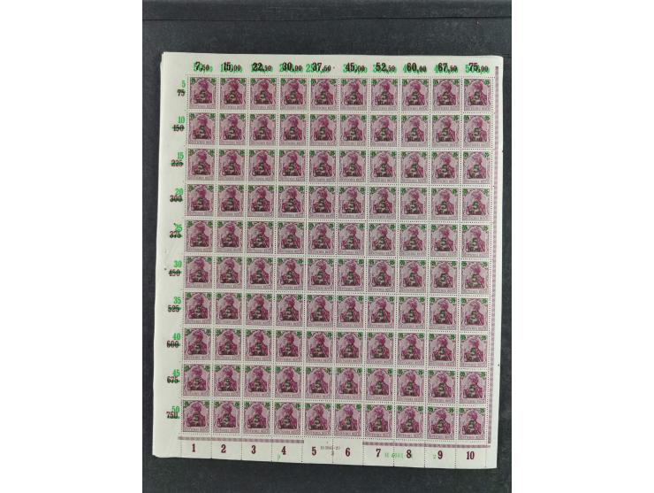 1921, Germania mit neuem Aufdruck 1.60-10 M., je im kompletten Bogen mit Ur-HAN und Aufdruck-HAN, 10 M. im Unterrand teils le