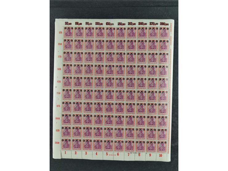 1921, Germania mit neuem Aufdruck 1.60-10 M., je im kompletten Bogen mit Ur-HAN und Aufdruck-HAN, 10 M. im Unterrand teils le