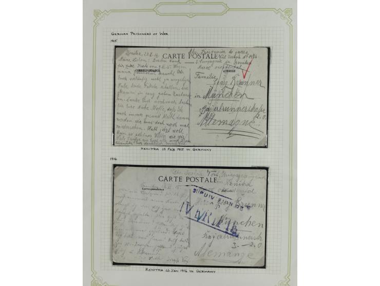 1915/44, Korrespondenz der deutschen Kriegsgefangenen in Marokko, Partie mit 7 Briefen und Karte, sehr gute Erhaltung