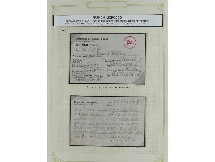 1915/44, Korrespondenz der deutschen Kriegsgefangenen in Marokko, Partie mit 7 Briefen und Karte, sehr gute Erhaltung