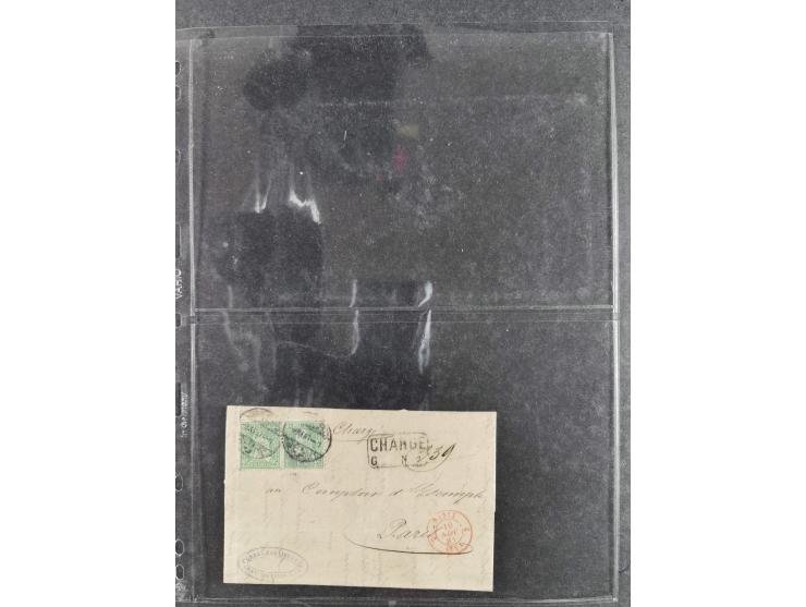 1862/82, Lot 14 interessantere Frankaturen der Sitzenden Helvetia gezähnt. Dabei 10 Rp. blau als Mischfrankatur mit Strubel 2