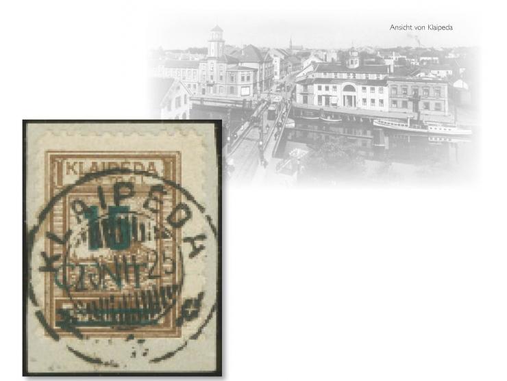 1923, Grünaufdruck 15C. auf 50 M., sauber mit Stempel “KLAIPEDA 20.III.25” auf Briefstück, tadellos, u.a. sign. Dr. Petersen 
