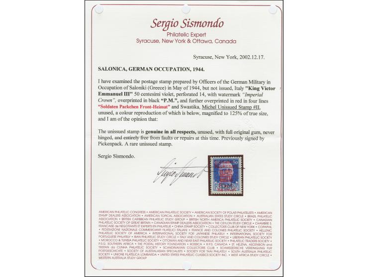 Saloniki: 1944, nicht amtliche Ausgabe 20-50 Centesimi ohne milchig-weißem Unterdruck komplett, postfrisch, in einwandfreier 