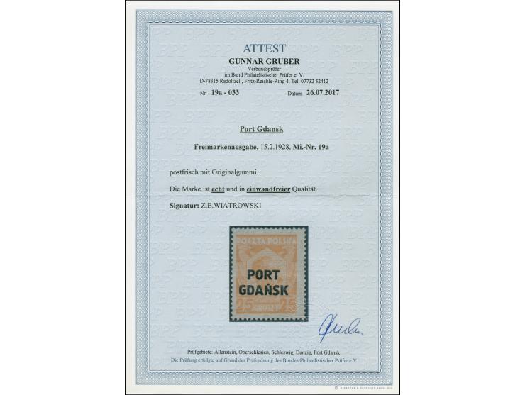 1918, 25 Gr. lebhaftbraunocker, postfrisch, in tadelloser Erhaltung, eine seltene Farbe, sign. Wiatrowski und Fotoattest Grub