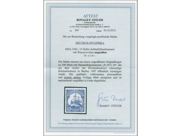 1905/20,15 H. Lilaultramarin, ungezähnt, postfrisch, tadellos. Unsigniert, Fotoattest R. Steuer BPP (2012)