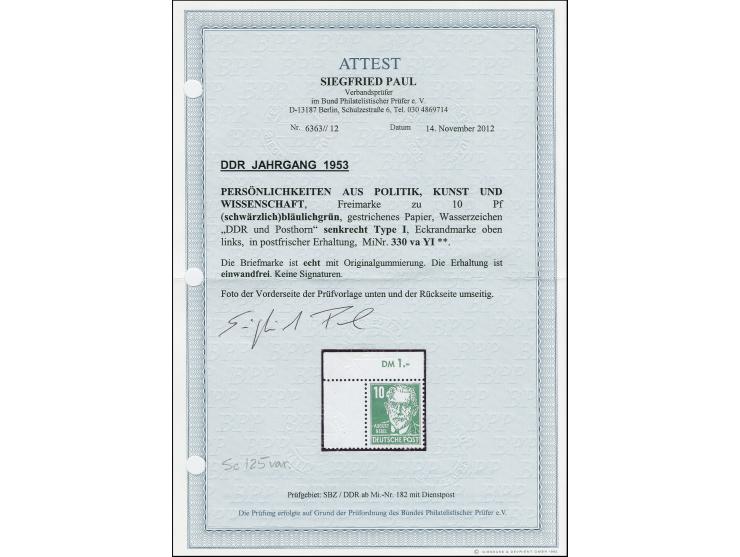 Köpfe II 10 Pfennig (schwärzlich)bläulichgrün auf gestrichenem Papier mit senkrechtem Wasserzeichen 2 in Type I aus der linke