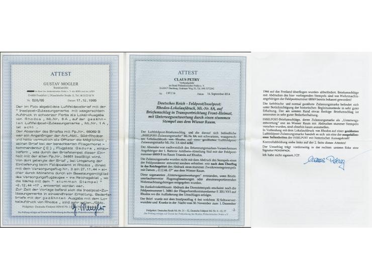 1944, Insel Rhodos gezähnt mit stummen Stempel vom 2.12.44" aus dem Wiener Raum als sogenannte “Unterwegsentwertung” auf Feld