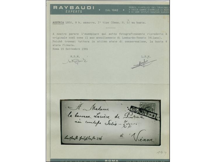 "MILANO/2-4/5..", Ra. auf Österreich Handpapier 9 Kreuzer, allseits breitrandig, auf kleiner Briefhülle nach Wien. Signiert R