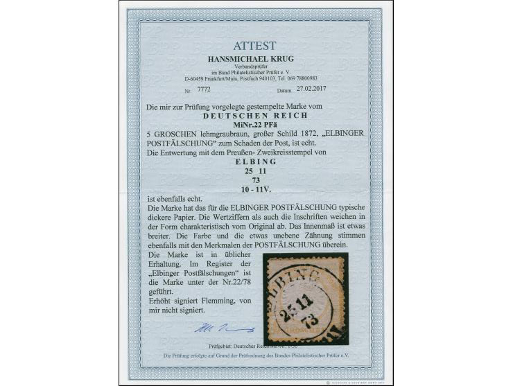 5 Groschen lehmgraubraun, ELBINGER POSTFÄLSCHUNG auf dickerem Papier mit etwas unebener Zähnung und sauber mit DKr. “ELBING 2