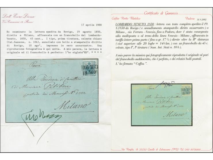 "ROVIGO 19 AGO.", L2 in blauschwarz, sauber auf Erstdruck 45 Centesimi, voll- bis breitrandig, auf Briefhülle nach Mailand. S