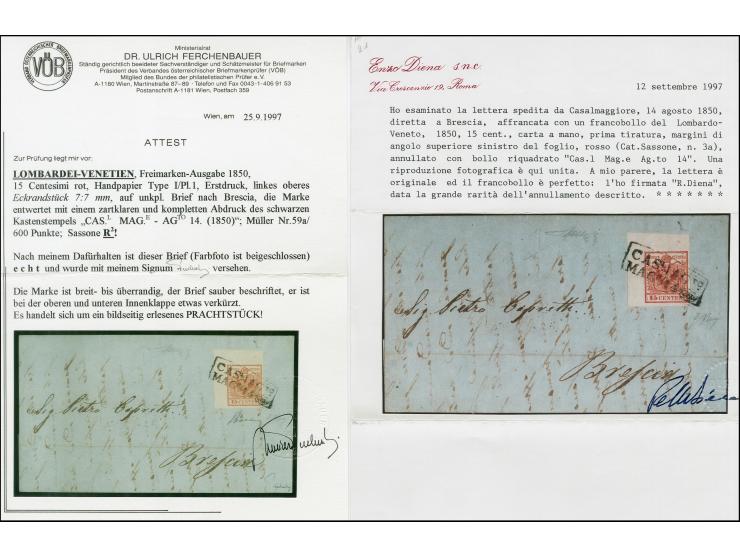 "CAS.L MAG.E-AG.TO 14", Ra2, klar abgeschlagen auf Erstdruck 15 Centesimi, allseits breitrandige linke obere Bogenecke mit ca