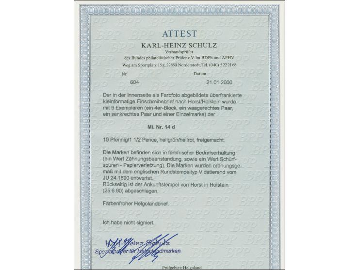 10 Pfennig hellgrün/mittelrot, drei waagerechte sowie ein senkrechtes Paar und ein Einzelwert, farbfrisch und meist gut gezäh