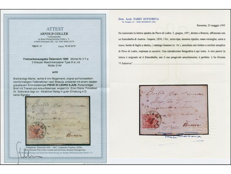 "PIEVE DI LEDRO 5. JUN", EKr. in blau, sauber auf Handpapier 15 Centesimi, allseits breitrandiges rechtes Randstück mit ca. 7