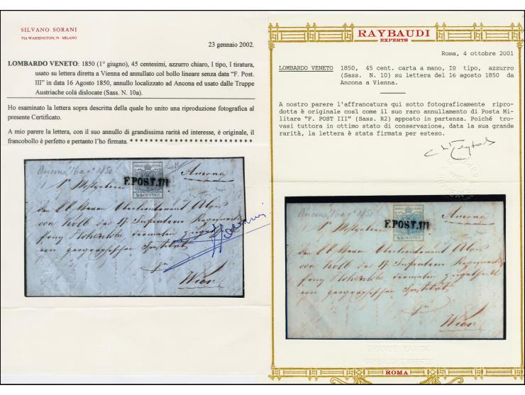 "F.POST.III", L1 auf Erstdruck 45 Centesimi, voll- bis breitrandig auf komplettem Faltbrief mit handschriftlichem Aufgabeverm