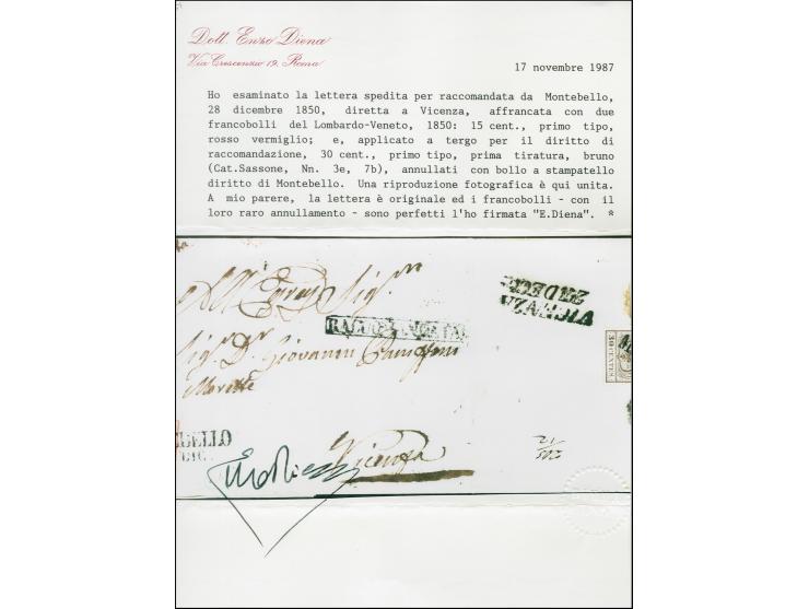 "MONTEBELLO 27 DIC.", L2, auf Handpapier 15 Centesimi, und (rückseitig geklebt) Erstdruck 30 Centesimi, beide voll- bis breit