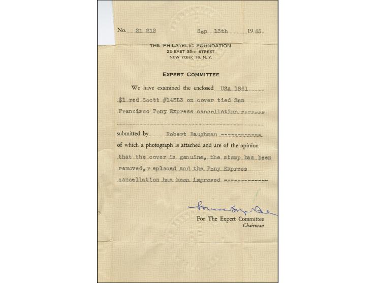 Wells, Fargo &amp; Co, $1.00 red Pony Express, margins close to touching, affixed to 10 c. star die postal stationery entire 