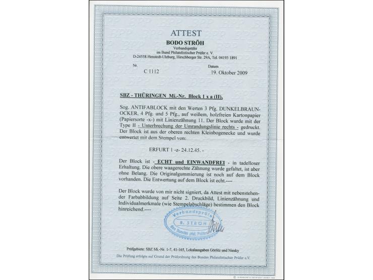 1945, Antifa-Block auf weißem Papier in Type II mit 3 Pfg. dunkelbraunocker, aus der rechten oberen Bogenecke, sauber mit zwe