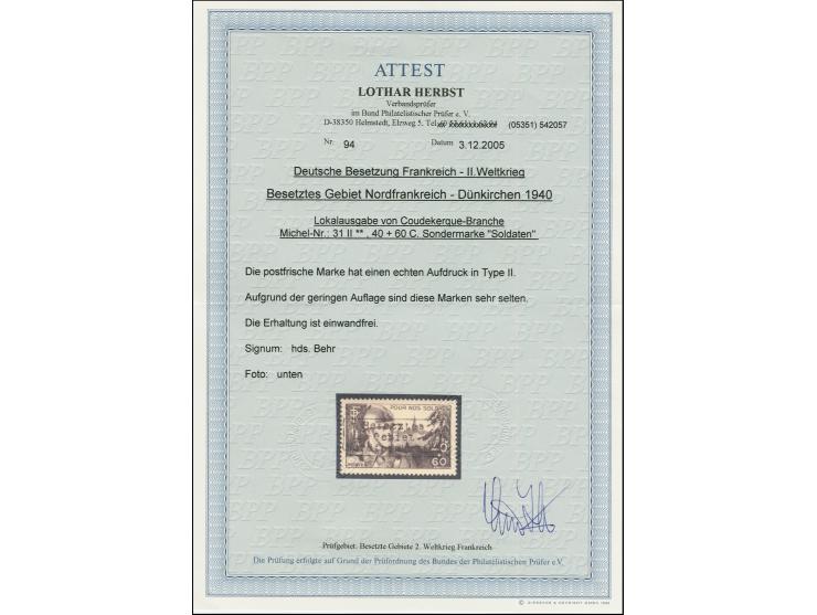 1940, Soldaten 40 C. schwärzlichbraun mit Aufdrucktype II, postfrisch, tadellos, eine seltene Marke mit einer Auflage von led